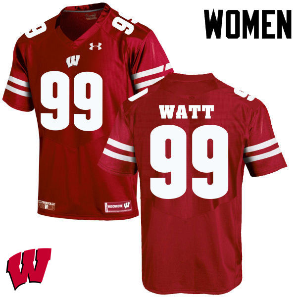 Women Wisconsin Badgers #99 J. J. Watt College Football Jerseys-Red - Click Image to Close
